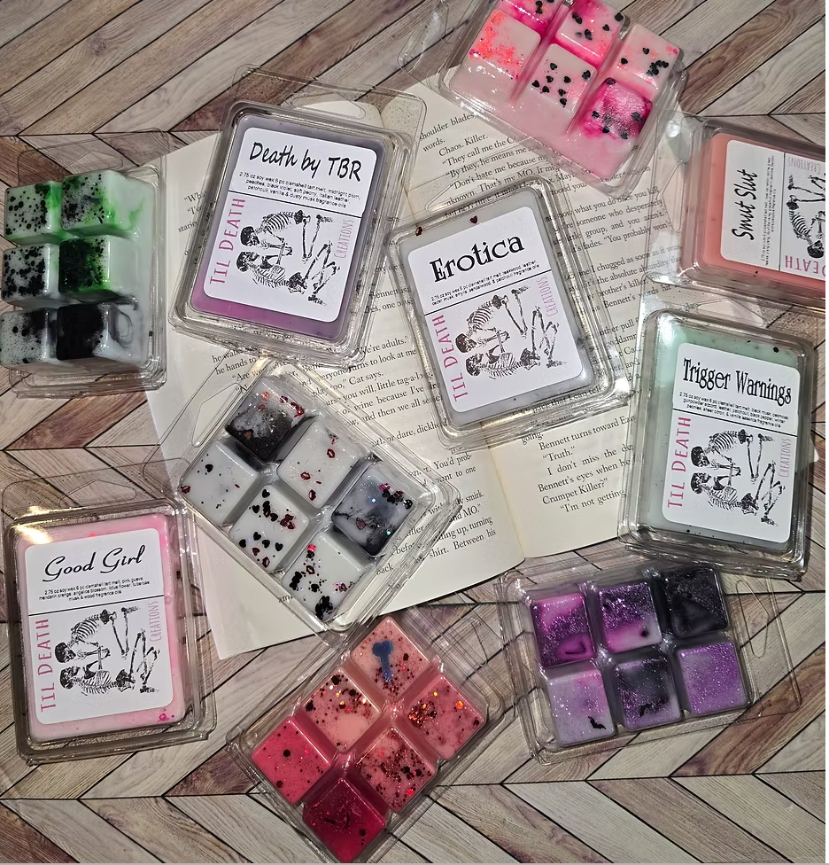 Til Death Creations wax melts — Death by TBR, Erotica, Good Girl, Trigger Warnings